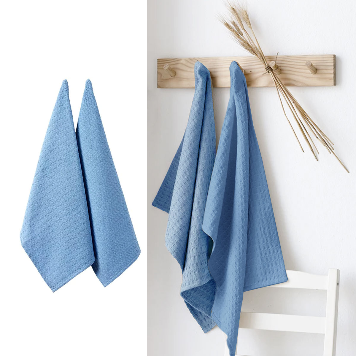 V442-LDE-TEAT-SETOF2ECORECYCLED-BLUE-RE-127396-00 Ladelle Eco Recycled Cotton Set of 2 Cotton Kitchen Towels Blue 50 x 70 cm - Image 1