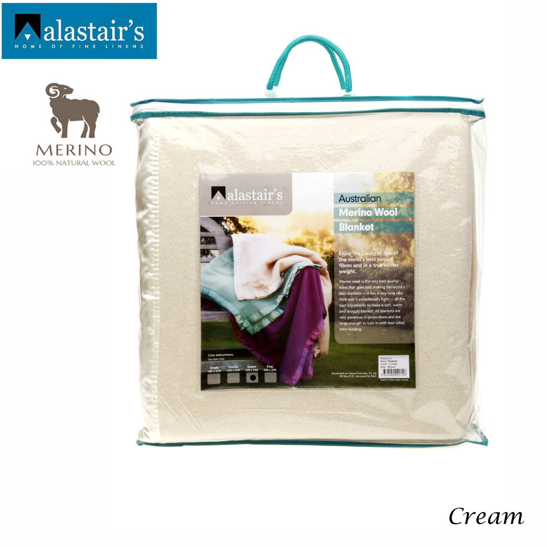 V442-MFL-BLANKET-WOOL-CREAM-SB-202899-00 Alastairs 375GSM Australian Merino Wool Blanket Cream - Single - Image 1