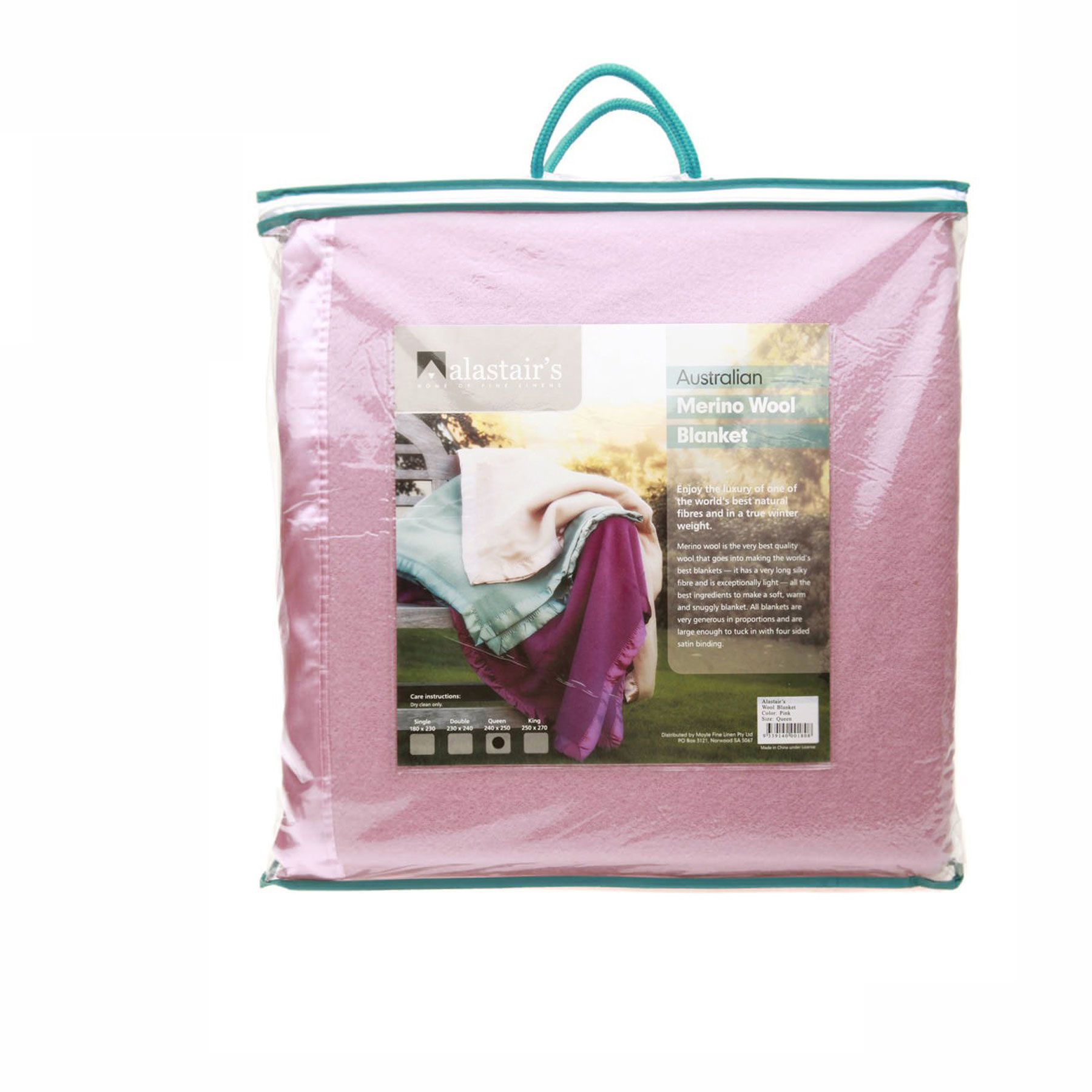 V442-MFL-BLANKET-WOOL-PINK-KI-202904-00 Alastairs 375GSM Australian Merino Wool Blanket Pink - King - Image 1