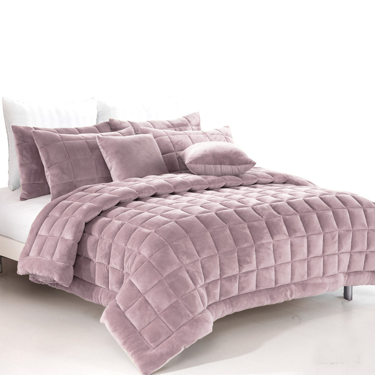 V442-MFL-QUILT-AUGUSTAMINK-BLUSH-DS-75101-00 Alastairs Augusta Faux Mink Quilt / Comforter Set Blush Double - Image 1