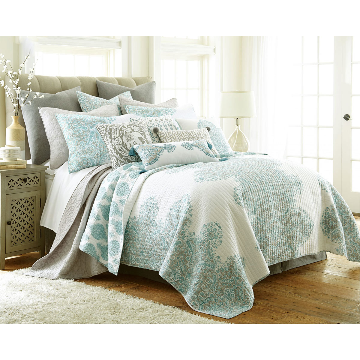 V442-RAN-COVERLET-AVALON-TEAL-KI-77637-00 Jenny Mclean Avalon 3 Piece 100% Cotton Coverlet Set King - Image 1