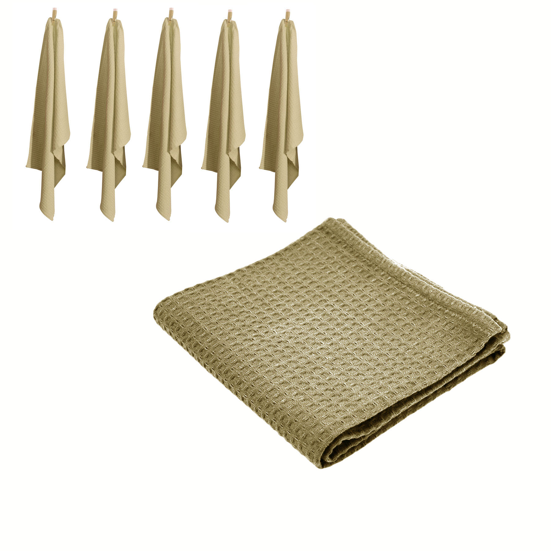 V442-RAN-TEAT-LONDONWAFFLE-LATTE-RE-77488-00 Rans Set of 6 Cotton Waffle Tea Towels 50x70 cm - Latte - Image 1