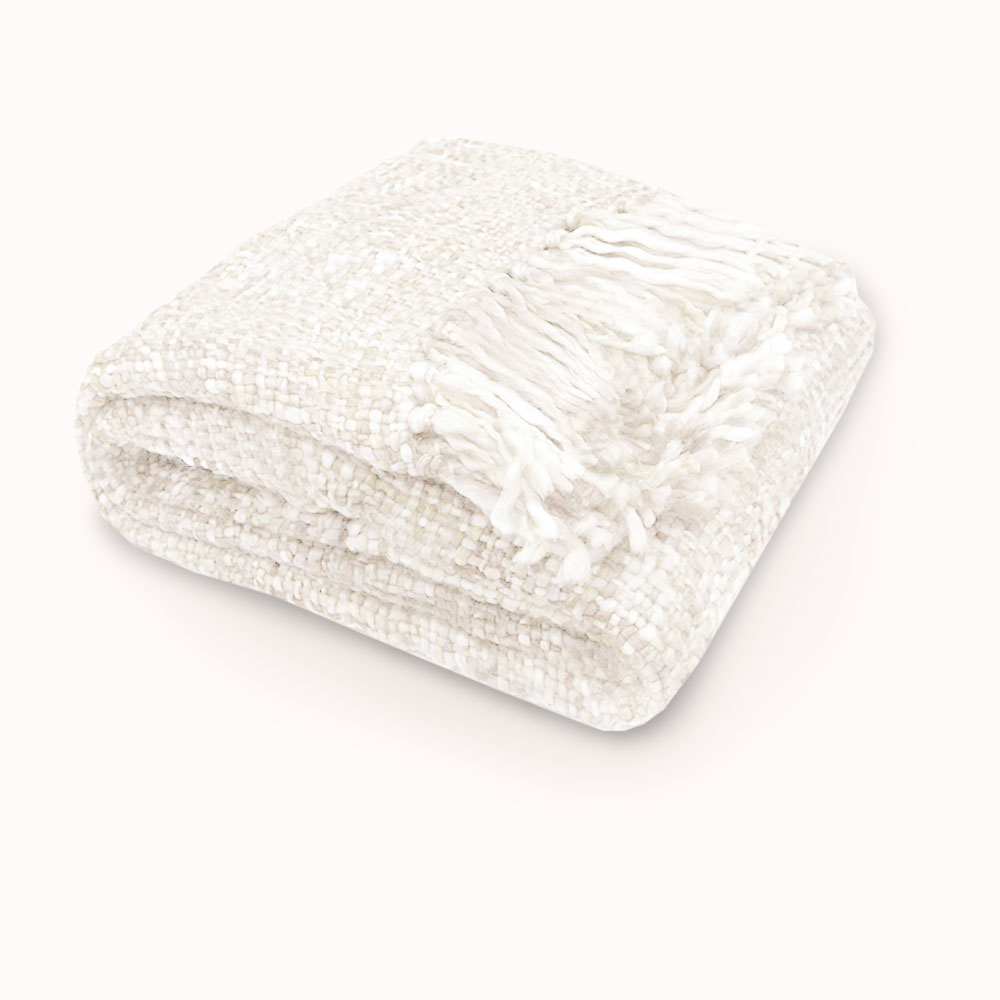 V442-RAN-THROW-OSLOSNOW-WHITE-RE-77969-00 Rans Oslo Knitted Weave Throw 127x152cm - Snow White - Image 1