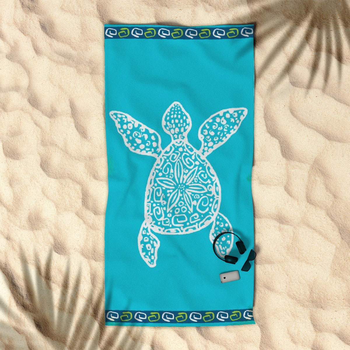 V442-RAN-TOWEL-JACQUARDTURTLE-MARINE-RE-77452-00 Rans Premium Cotton Jacquard Beach Towel Turtle - Image 1