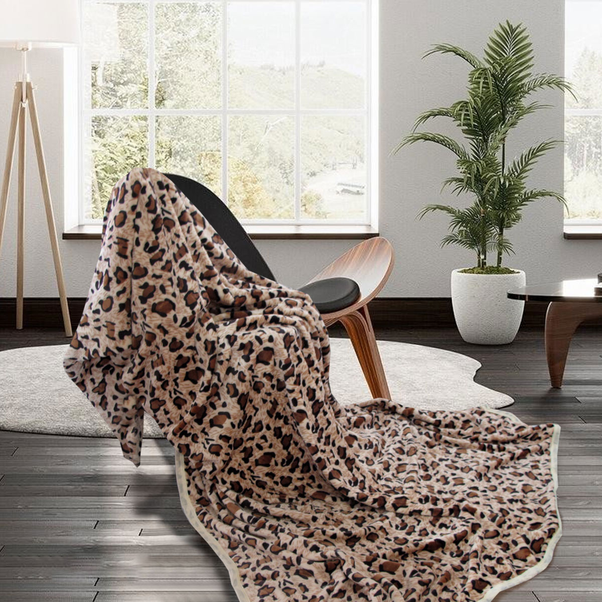 V442-STT-BLANKET-ANIMALLEOPARD-BROWN-QS-202503241616-00 Animal Pattern Soft Flannel Plush Queen Size Blanket 220 x 240cm Leopard - Image 1