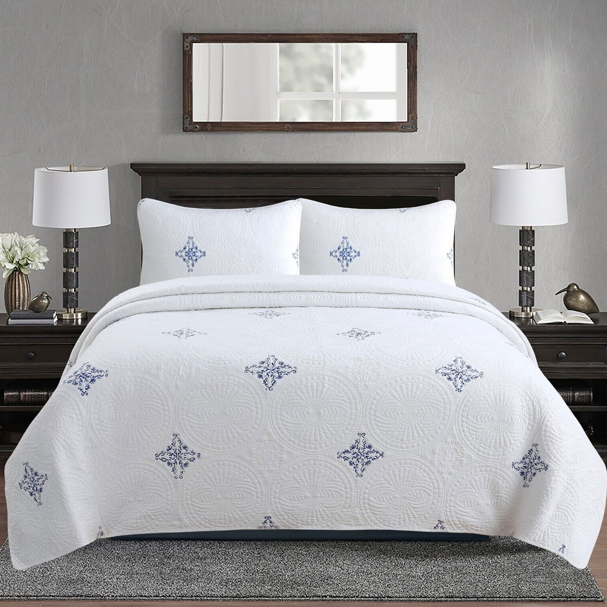 V442-STT-COVERLET-COLORADO-BLUE-KI-213105-00 100% Cotton Lightly Quilted Coverlet Set Colorado Blue King - Image 1