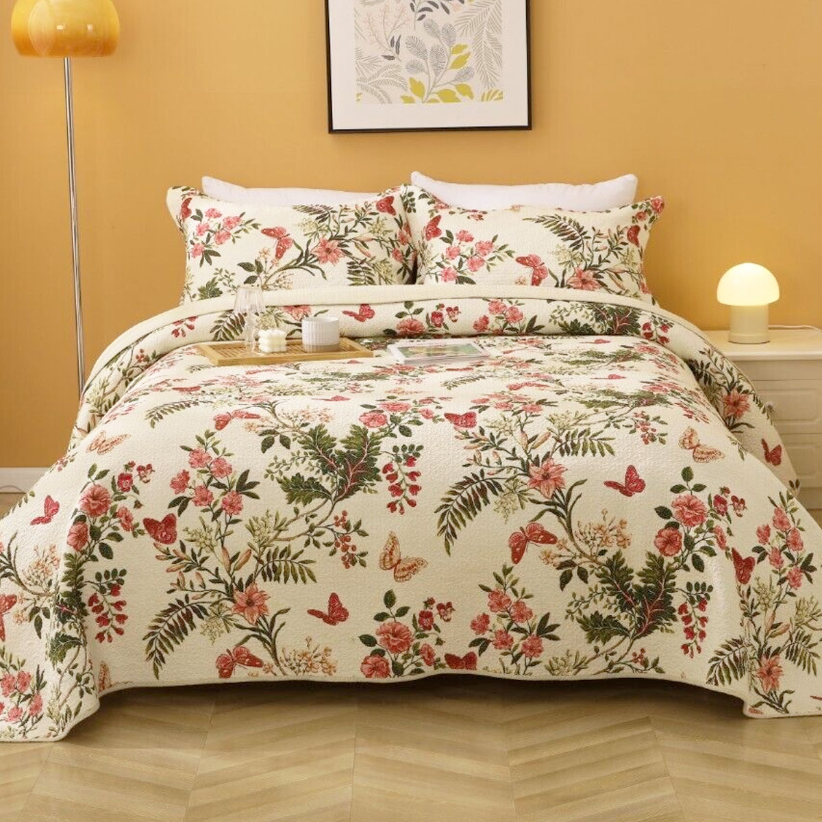 V442-STT-COVERLET-GRANADA-CREAM-QS-213106-00 100% Cotton Lightly Quilted Coverlet Set Granada Cream Queen - Image 1