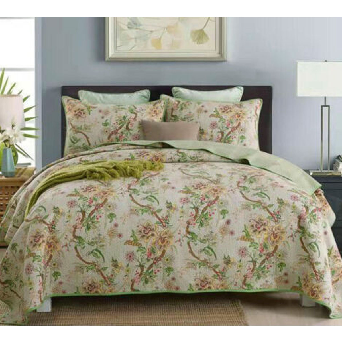 V442-STT-COVERLET-KEWGARDENS-TAUPE-QS-213103-00 100% Cotton Lightly Quilted Coverlet Set Kew Gardens Queen 230 x 250 cm - Image 1