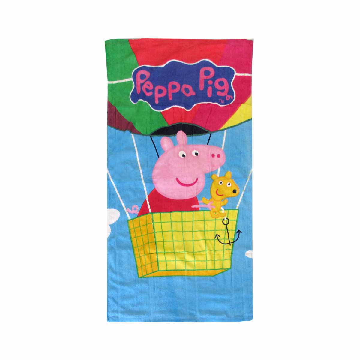 V442-UGG-TOWEL-PEPPAPIGHOTAIRBALLOON-MULTI-RE-215420-00 Bloomington Peppa Pig Hot Air Balloon Kids Cartoon Printed Cotton Beach Towel 70 x 135 cm - Image 1