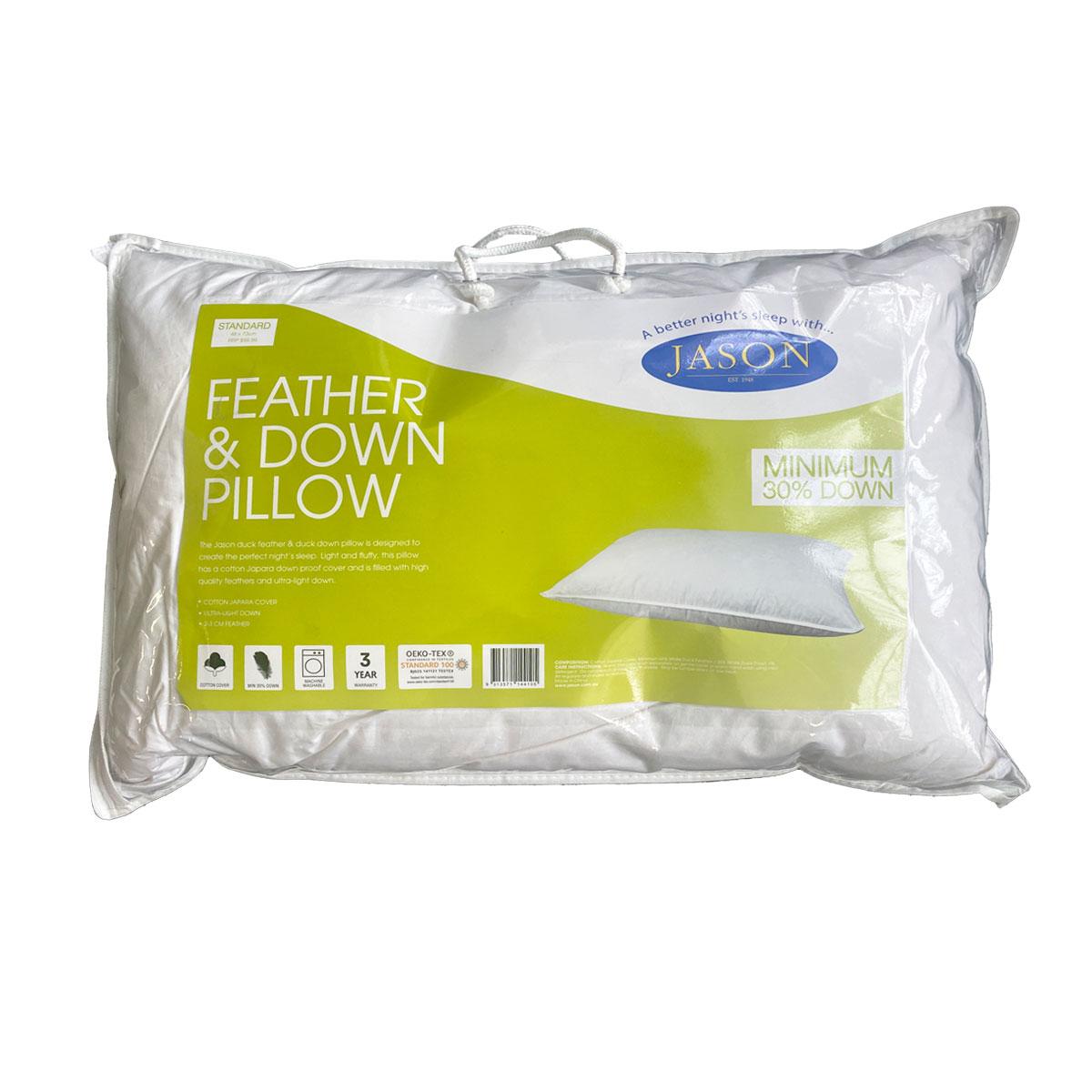 V442-WAM-PILLOW-FEATHERDOWN-WHITE-ST-202502280845-00 Jason 70% Feather 30% Down Standard Pillow 48 x 73 cm - Image 1