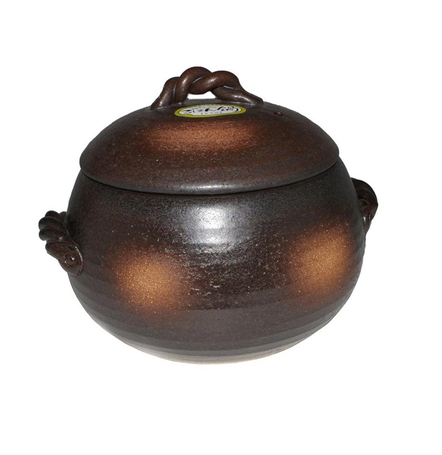 V445-C210263-98086-00 Japanese Yorozufuru-sho Brown Donabe Chestnut 5# Rice Clay Pot - Made in Japan - 2.4L - Image 1