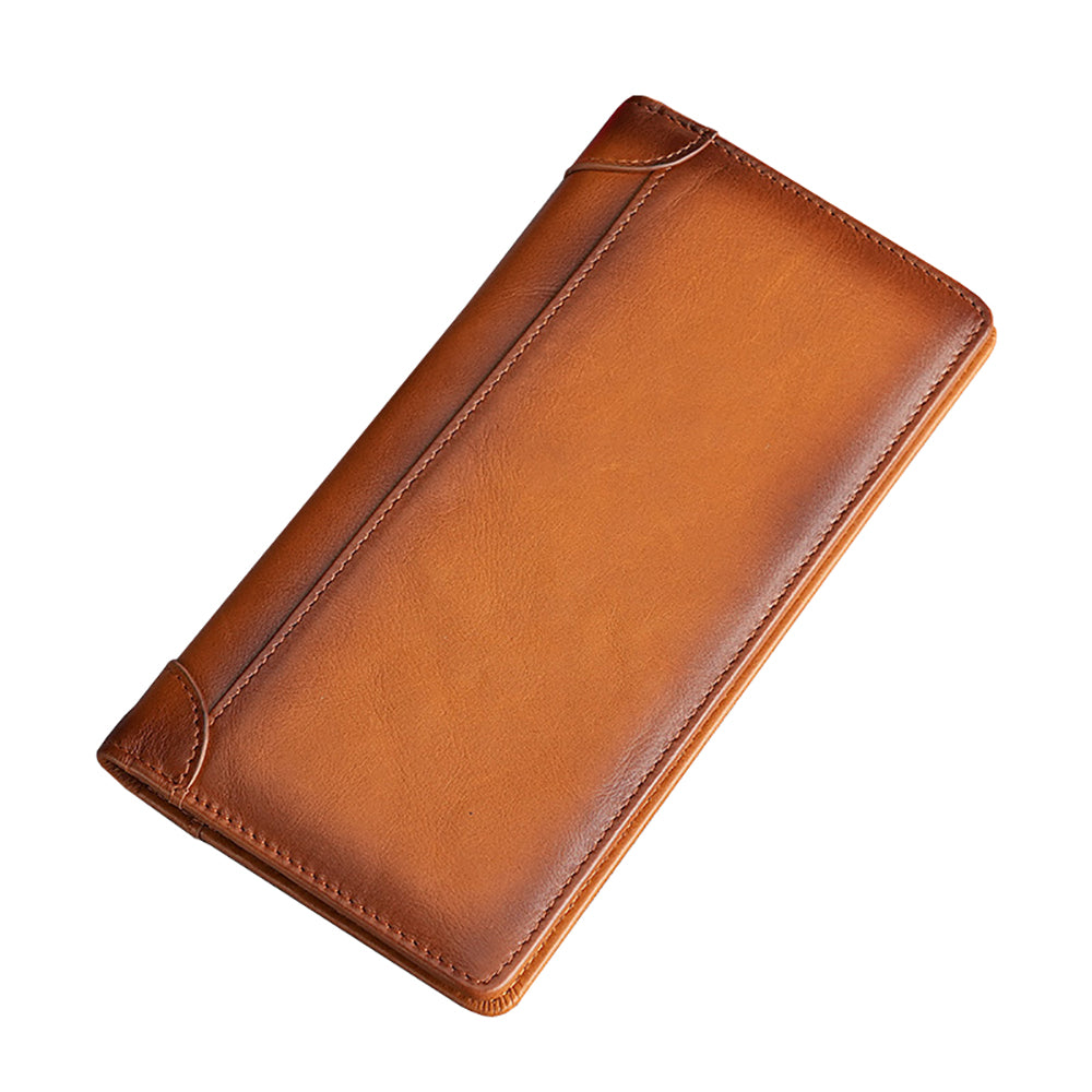 V462-FB-84-06-96515-00 100% Genuine Leather Men's Wallet RFID Blocking Card Holder Bifold and Long Wallets (Brown Long Wallet) - Image 1