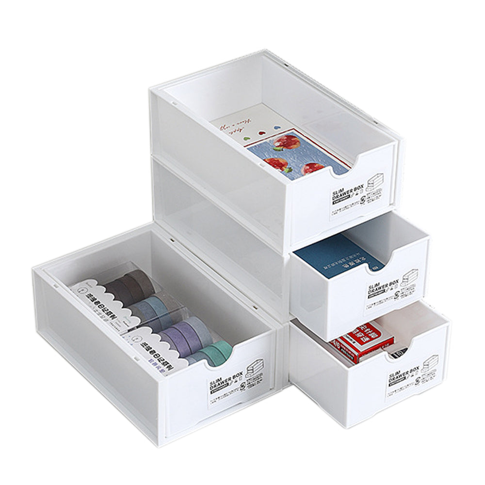 V462-HG-150-01-139656-00 4 Pcs Set Stackable Desktop storage Box Drawer Transparent Plastic Stationery Cosmetic Organizer Box(White) - Image 1