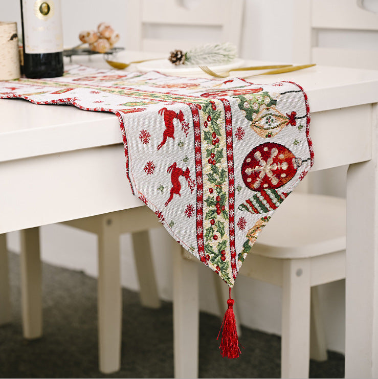 V462-HG-159-03-101779-00 Christmas Table Runner thickened knitted Dining Tablecloth Xmas Party Decor(Elk) - Image 1