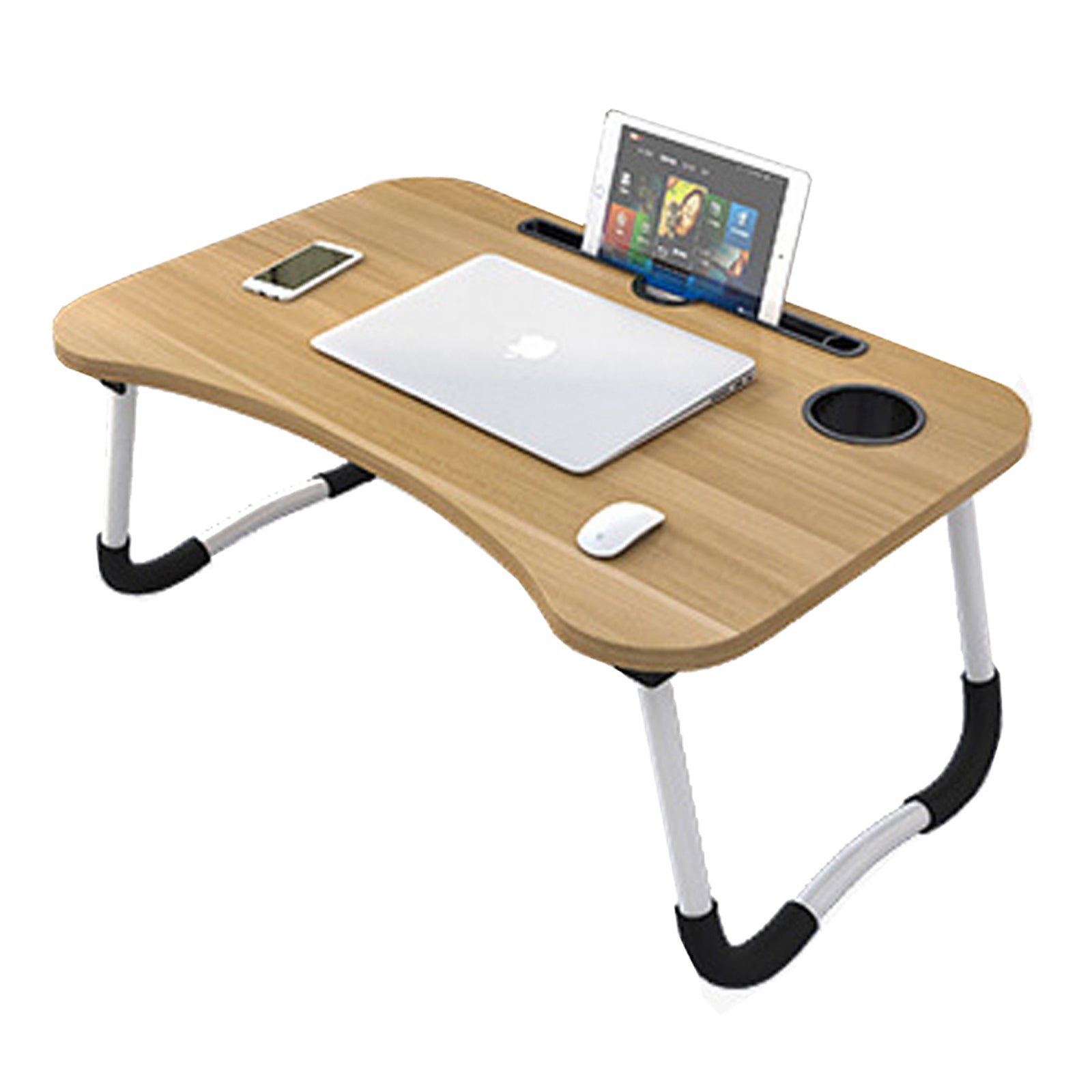 V462-HG-82-03-139641-00 Foldable Desk Laptop Stand Table Bed Computer Study Adjustable Portable Cup Slot(Walnut) - Image 1