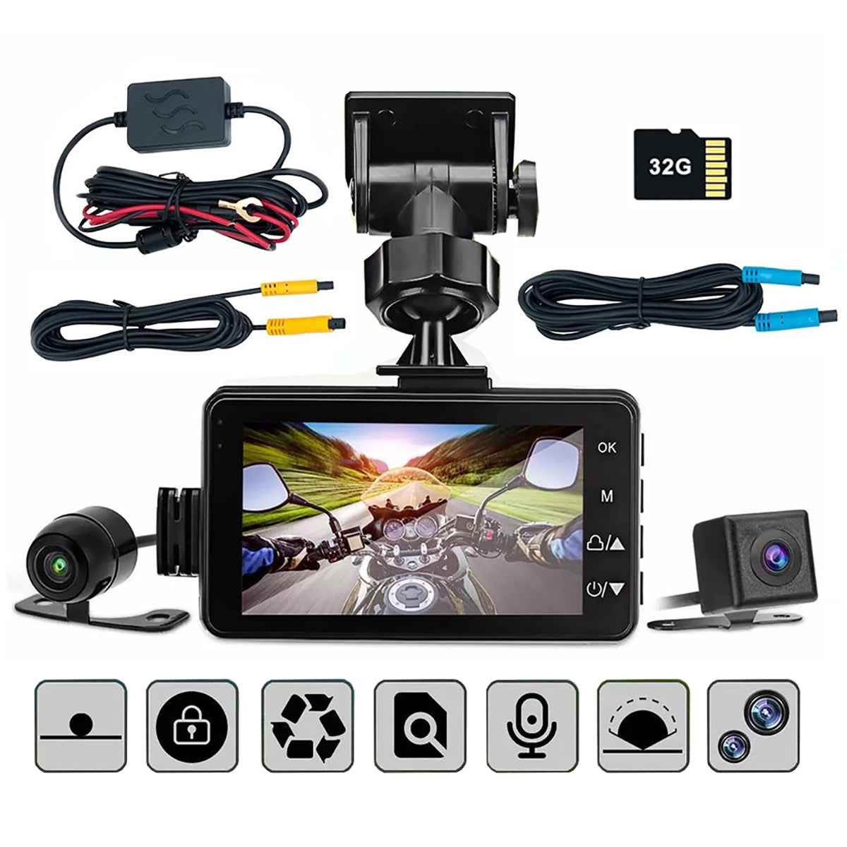 V462-TA-107-01-197283-00 3inch LCD HD Dual Camera Motorcycle DVR Video Driving Recorder With 32G Card - Image 1
