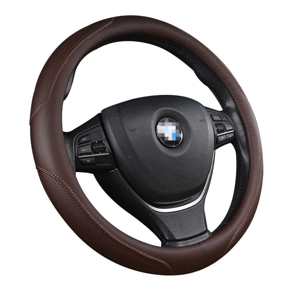 V462-TA-84-04-202504281615-00 Universal Luxury Car 37-38cm Steering Wheel Cover PU Leather Non-slip Breathable (Brown) - Image 1