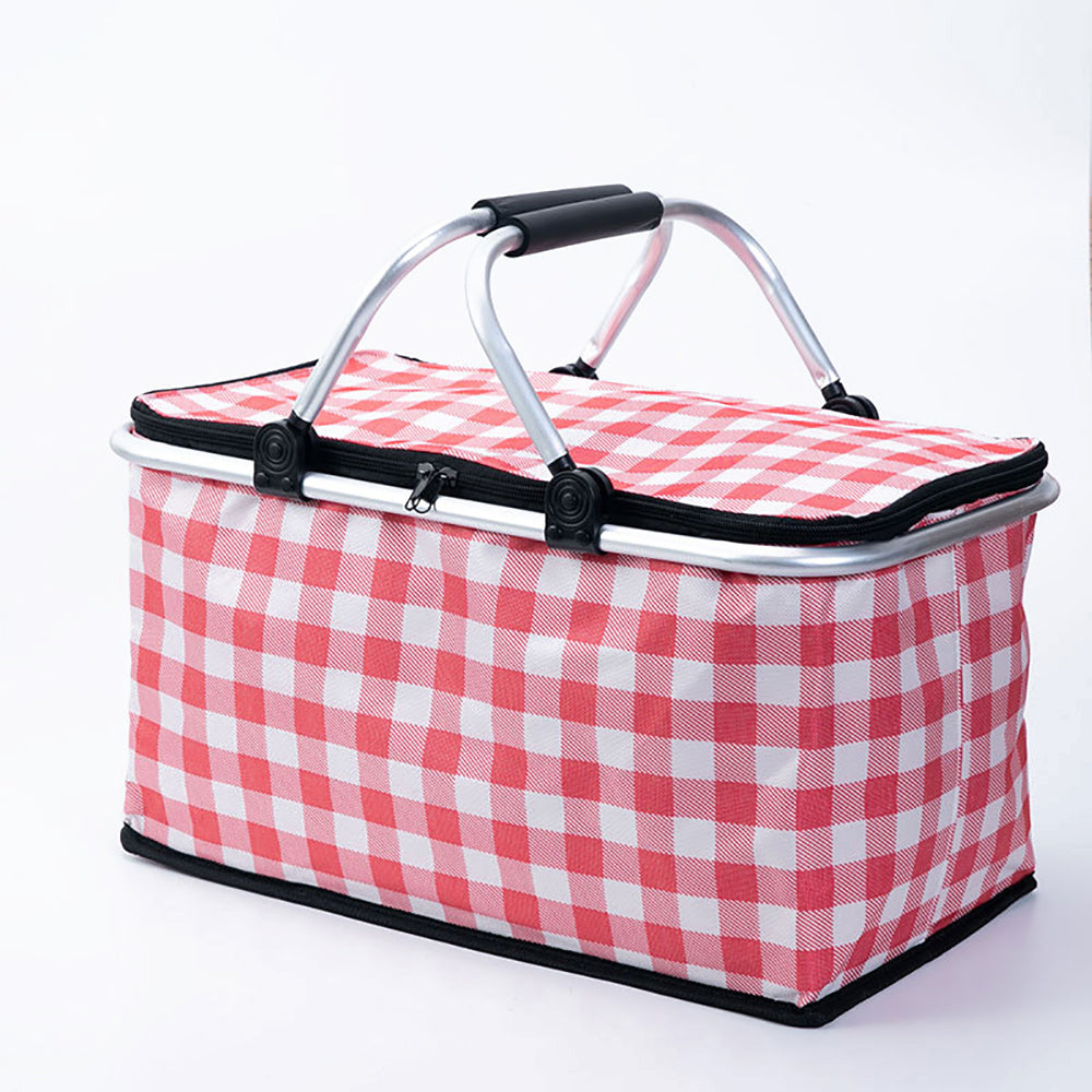 V462-TO-39-02-98720-00 Collapsible Outdoor Camping Portable Insulated Picnic Basket Camping Picnic Ice Pack(Red Grid) - Image 1