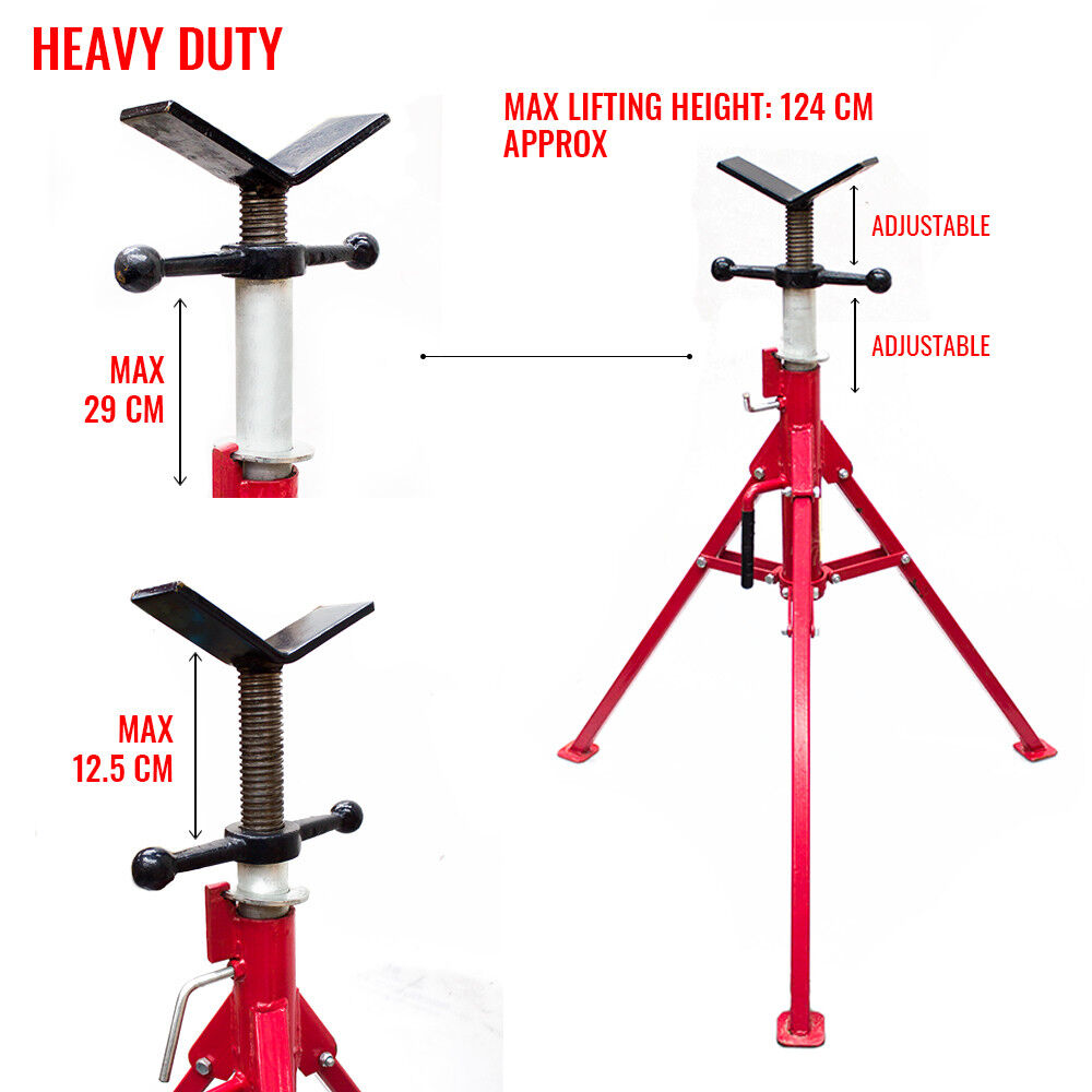 V465-1607100-139185-00 Folding Jack Stand 120cm Heavy Duty V Head Pipe Stand Adjustable Height 1.25 Ton - Image 1