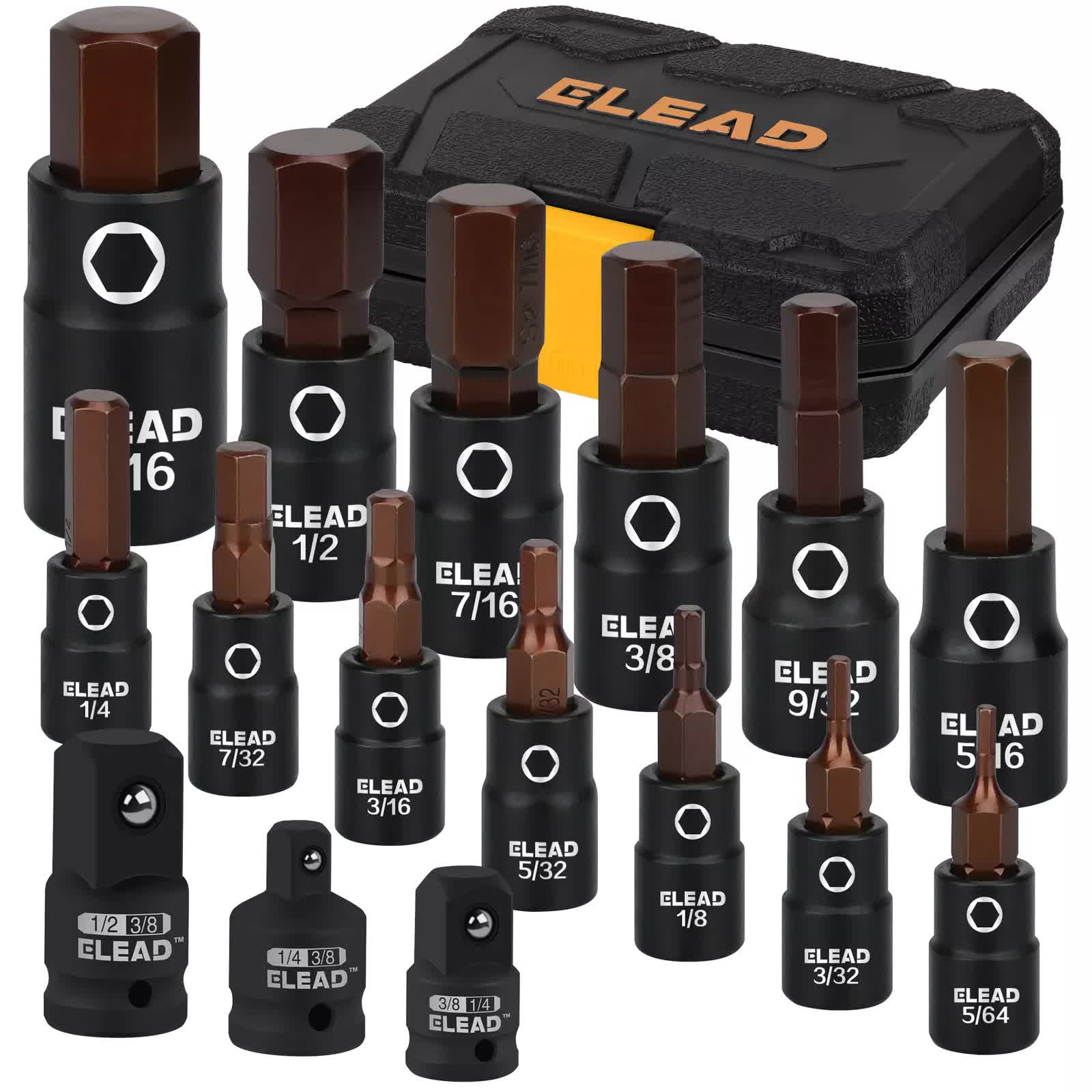 V465-70072-210865-00 16Pc SAE Hex Bit Impact Socket Set 5/64"-9/16" Allen Socket Set Socket Adapter - Image 1
