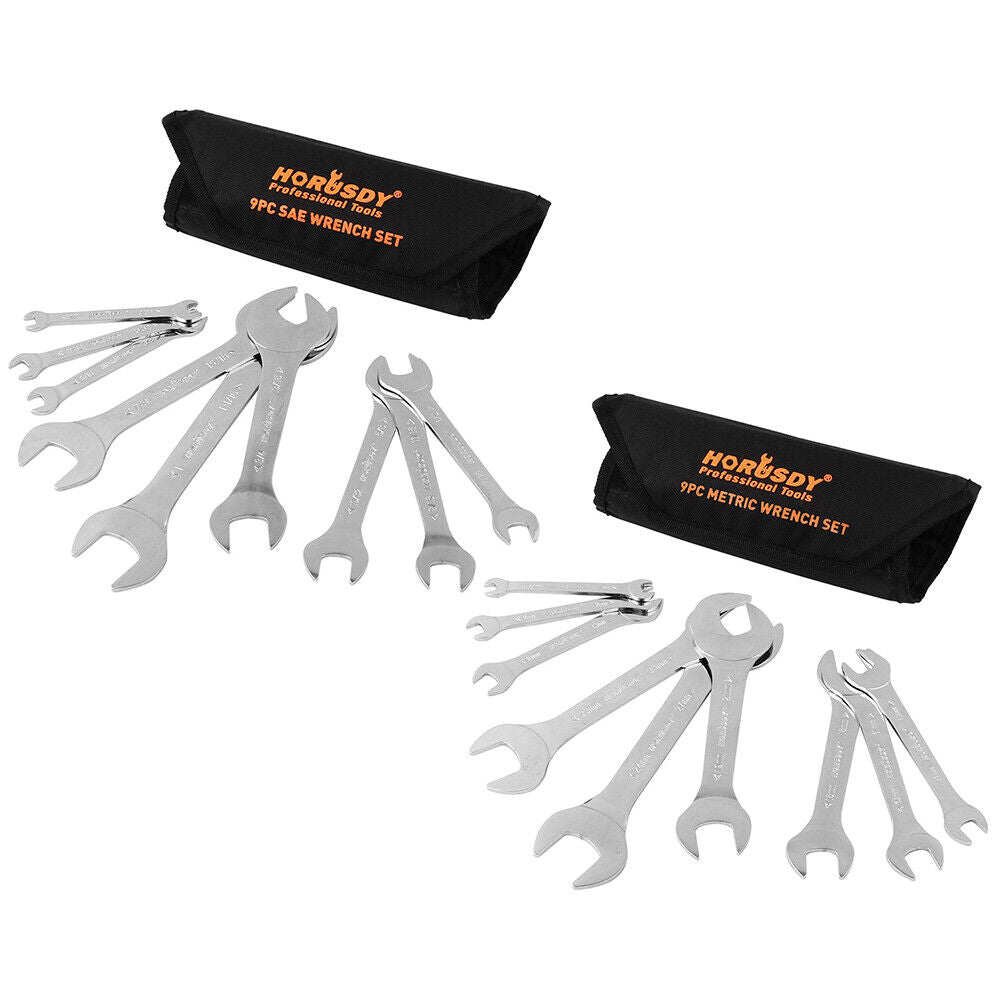 V465-81032-85404-00 HORUSDY Super Thin 18Pc Wrench Set Open End Spanner 3mm CRV Metric & SAE w Pouch - Image 1