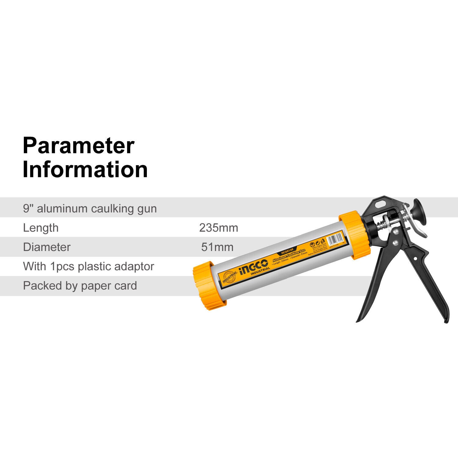 V465-81301-AU-2-85435-00 INGCO Aluminum Caluking Gun 9" Sausage Sealing Silicone Sealant Glue - Image 1