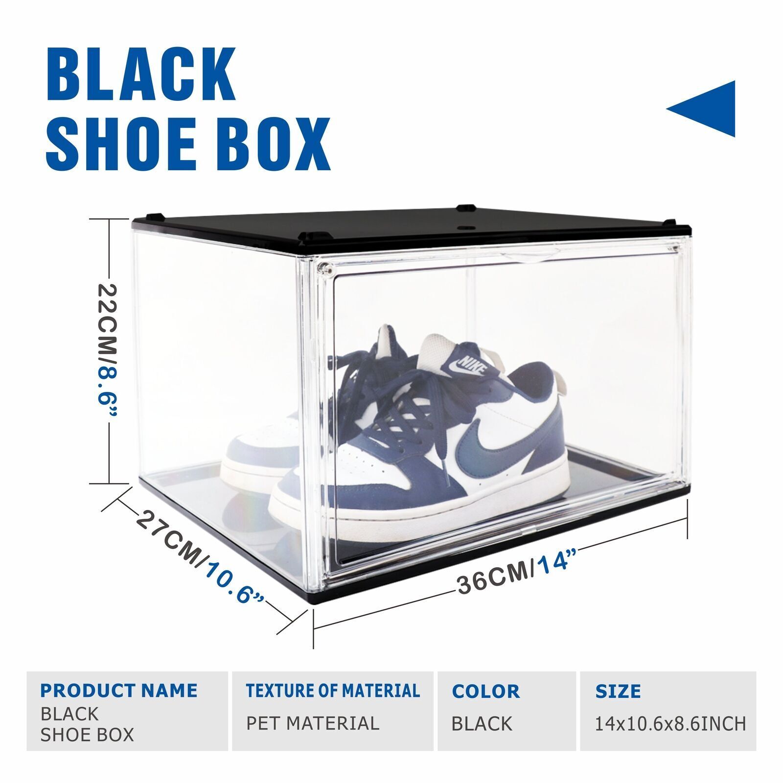 V465-82011-95234-00 5PC Black Stackable Shoe Display Box Hard Acrylic Sneaker Storage Containers Case - Image 1