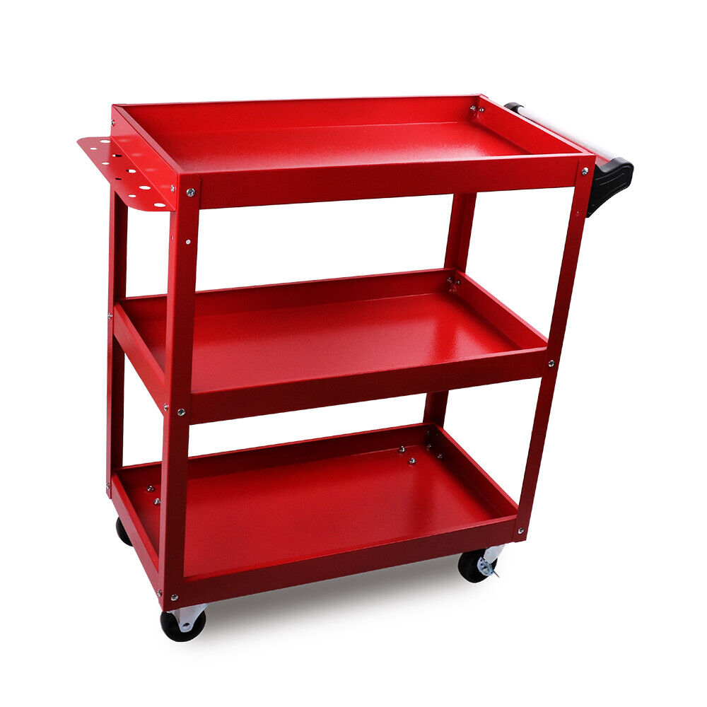 V465-91517-156191-00 Red 3-Tier Tool Cart Trolley Toolbox Workshop Garage Storage 150KG Organizer Garage - Image 1