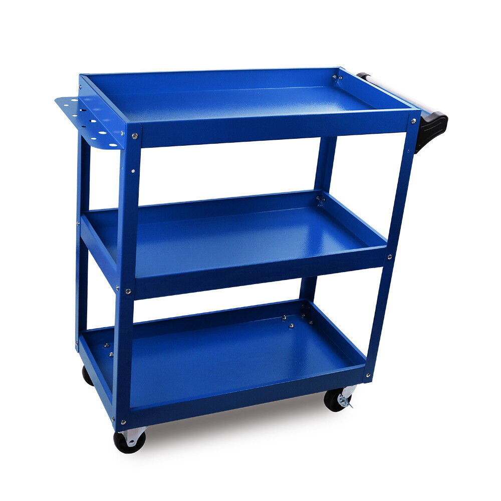 V465-91518-156196-00 Blue 3-Tier Tool Cart Trolley Toolbox Workshop Garage Storage 150KG Organizer Garage - Image 1