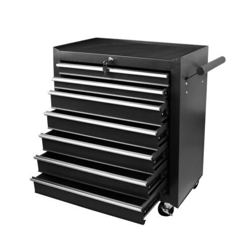 V465-95235-118177-00 Black 7 Drawer Tool Box Trolley Cabinet Storage Cart Garage Toolbox Organiser Set - Image 1