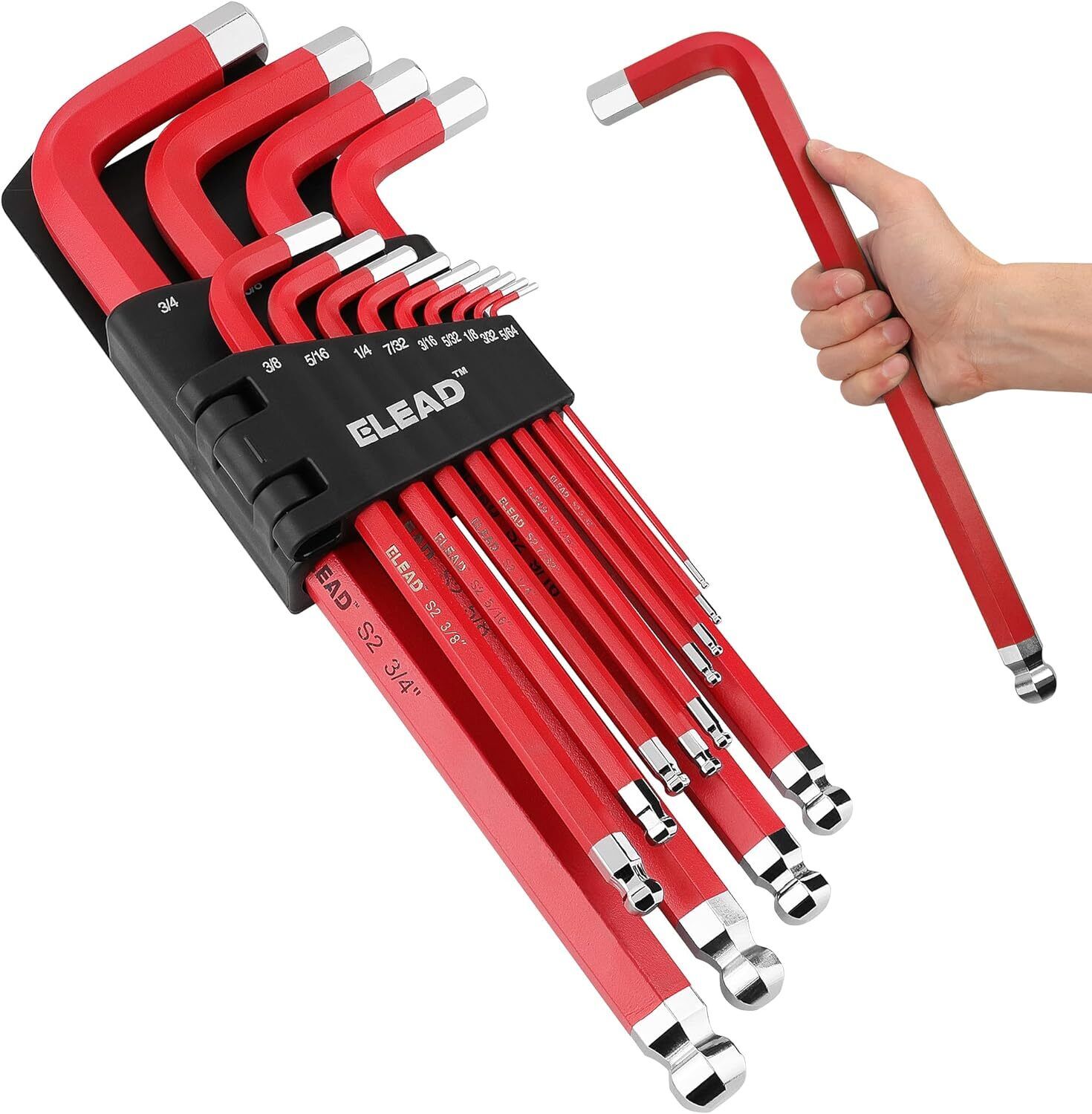 V465-E70040-186510-00 ELEAD 13Pc Extra Large Hex Key Set Long Allen Key Wrench Ball End SAE 5/64"-3/4 - Image 1