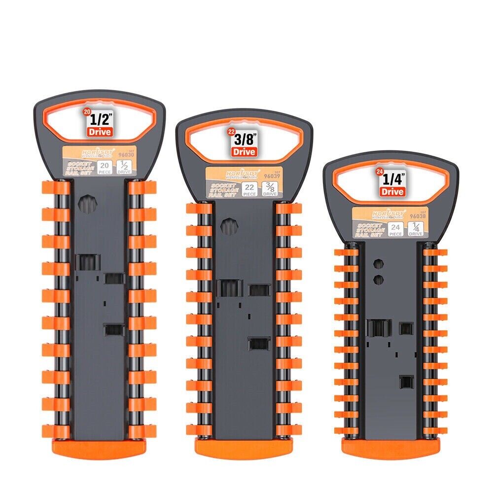V465-SDY-96028-85270-00 3Pc Socket Rails 66 Socket Holder Space Organiser Garage Rack 1/4" 3/8" 1/2" - Image 1