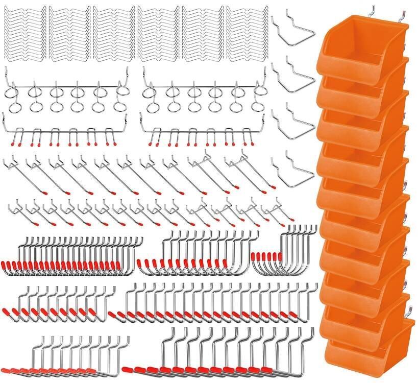 V465-SDY-97791-85392-00 238Pc Pegboard Hooks Set Peg board Bins Parts Storage Assortment Tools Organiser - Image 1
