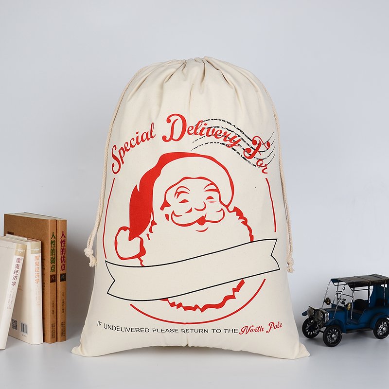 V474-16771-102381-00 Large Christmas XMAS Hessian Santa Sack Stocking Bag Reindeer Children Gifts Bag, Cream - Special Delivery For - Image 1