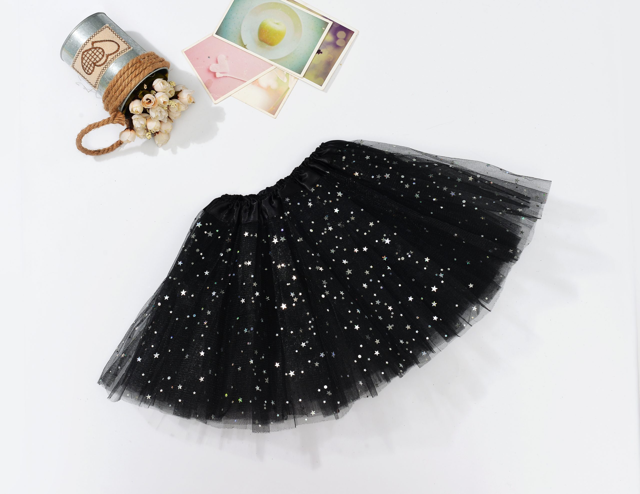 V474-210082-101643-00 Sequin Tulle Tutu Skirt Ballet Kids Princess Dressup Party Baby Girls Dance Wear, Black, Kids - Image 1