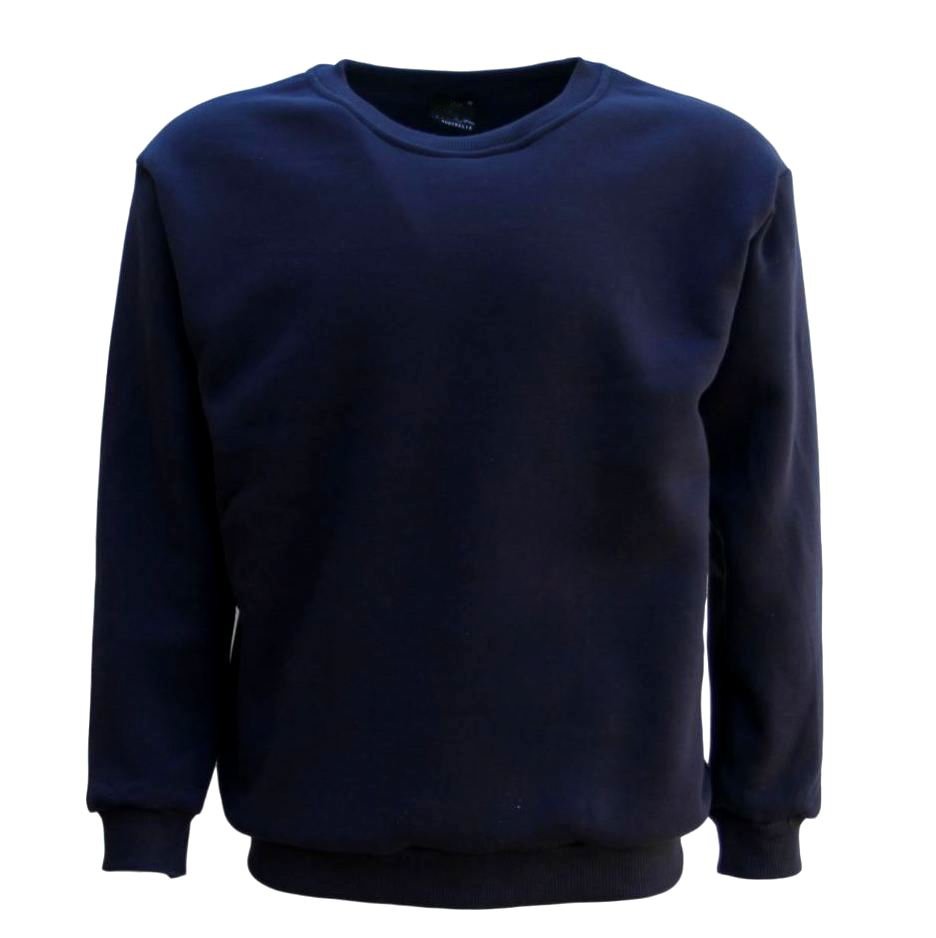 V474-211545-102703-00 New Adult Unisex Plain Pullover Fleece Jumper Mens Long Sleeve Crew Neck Sweater, Navy, M - Image 1