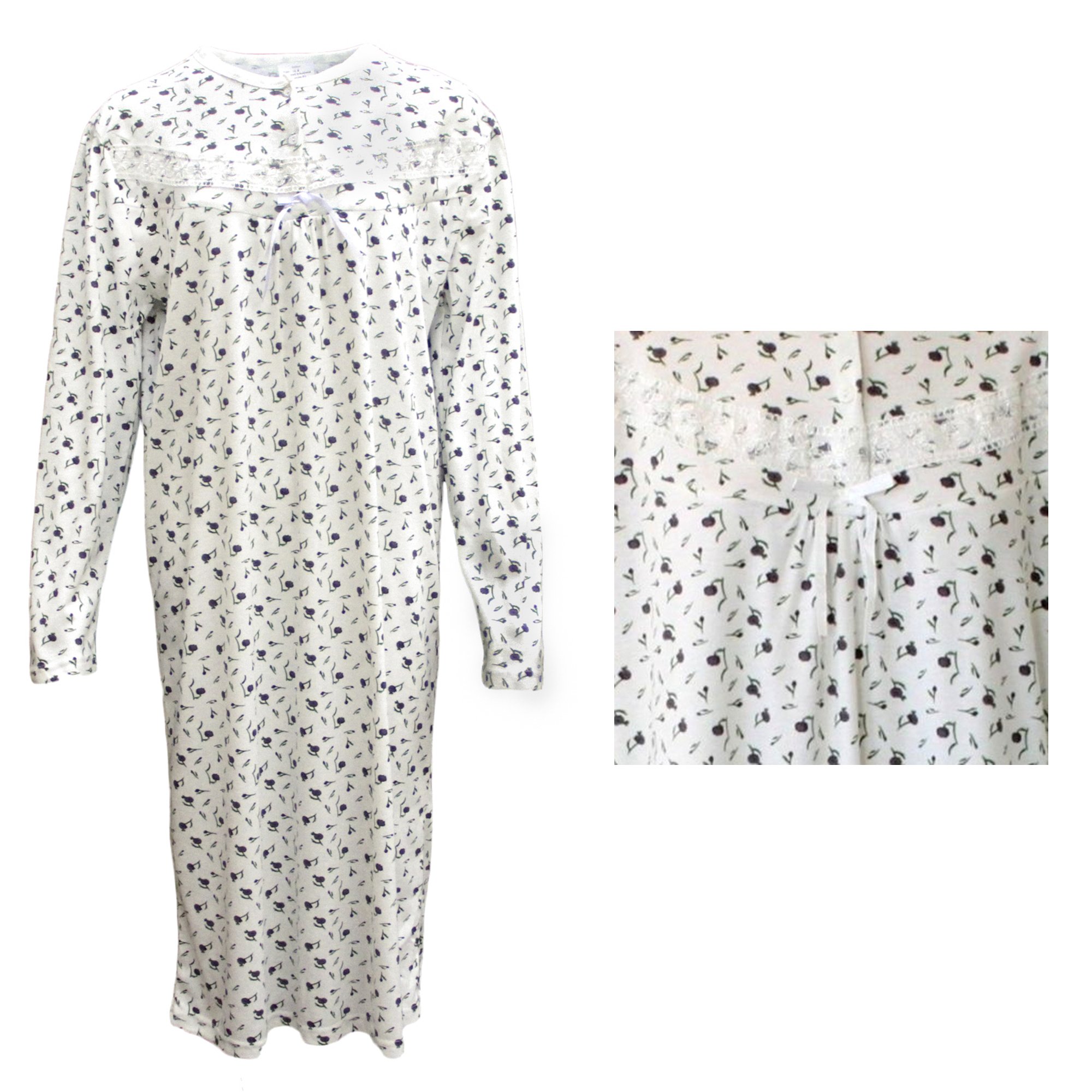 V474-214705-101689-00 100% Cotton Women Nightie Night Gown Pajamas Pyjamas Winter Sleepwear PJs Dress, Purple Flowers, 14 - Image 1