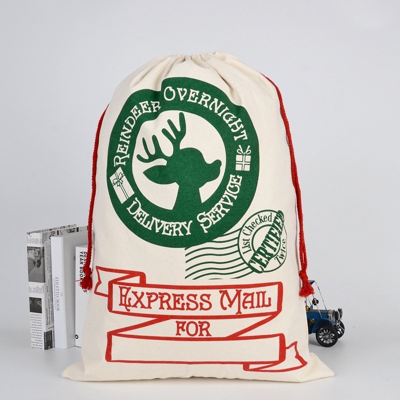 V474-226960-102502-00 Large Christmas XMAS Hessian Santa Sack Stocking Bag Reindeer Children Gifts Bag, Cream - Reindeer Overnight - Image 1