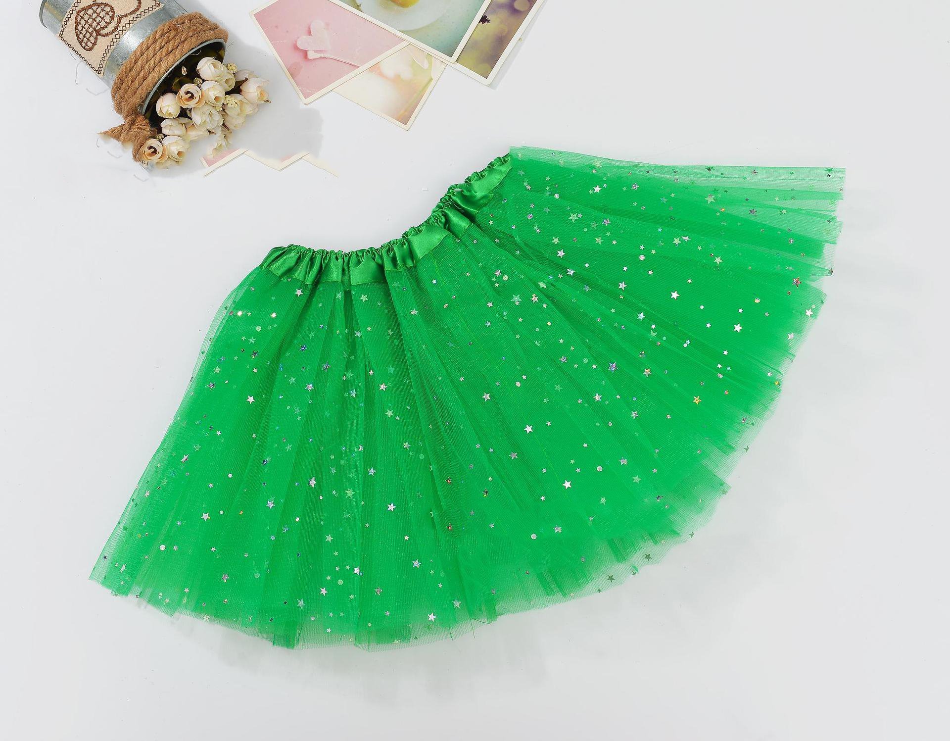 V474-237401-101662-00 Sequin Tulle Tutu Skirt Ballet Kids Princess Dressup Party Baby Girls Dance Wear, Green, Kids - Image 1