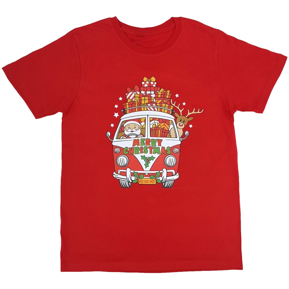 V474-290675-103684-00 New Funny Adult Xmas Christmas T Shirt Tee Mens Womens 100% Cotton Jolly Ugly, Santa Drive Kombi (Red), 2XL - Image 1