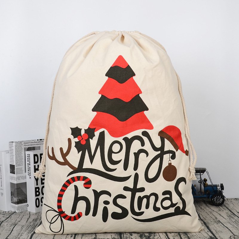 V474-291896-102527-00 Large Christmas XMAS Hessian Santa Sack Stocking Bag Reindeer Children Gifts Bag, Cream - Christmas Tree - Image 1