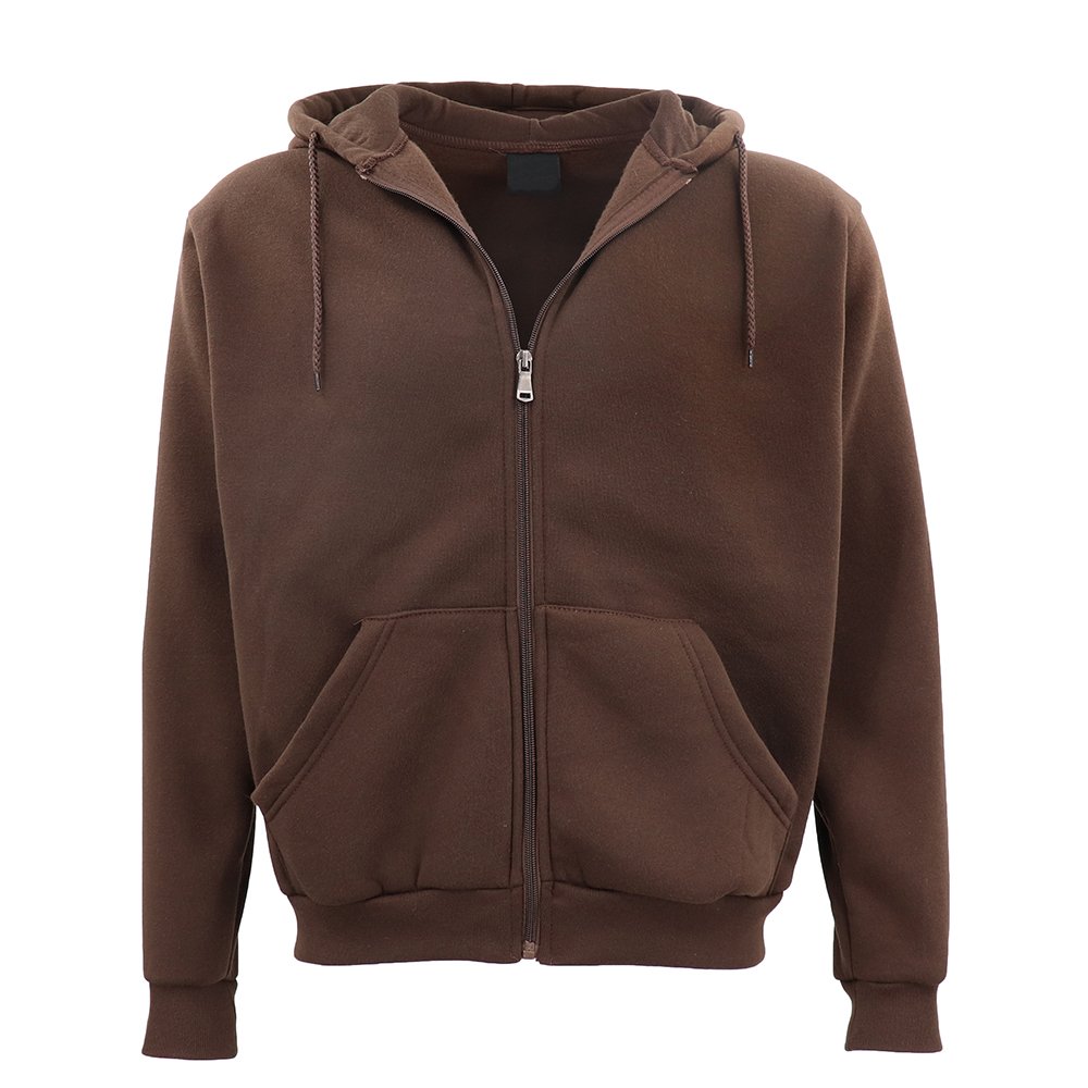 V474-307416-100398-00 Adult Unisex Zip Plain Fleece Hoodie Hooded Jacket Mens Sweatshirt Jumper XS-8XL, Brown, 3XL - Image 1