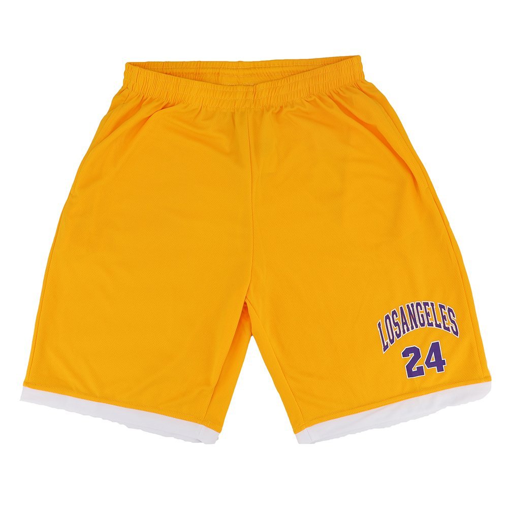 V474-308515-102129-00 Men's Basketball Sports Shorts Gym Jogging Swim Board Boxing Sweat Casual Pants, Yellow - Los Angeles 24, XL - Image 1
