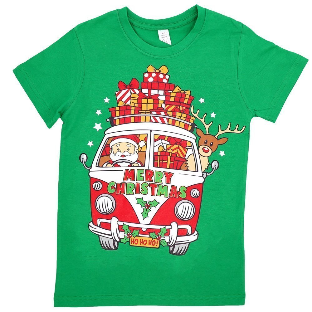 V474-385328-103524-00 New Funny Adult Xmas Christmas T Shirt Tee Mens Womens 100% Cotton Jolly Ugly, Santa Drive Kombi (Green), S - Image 1