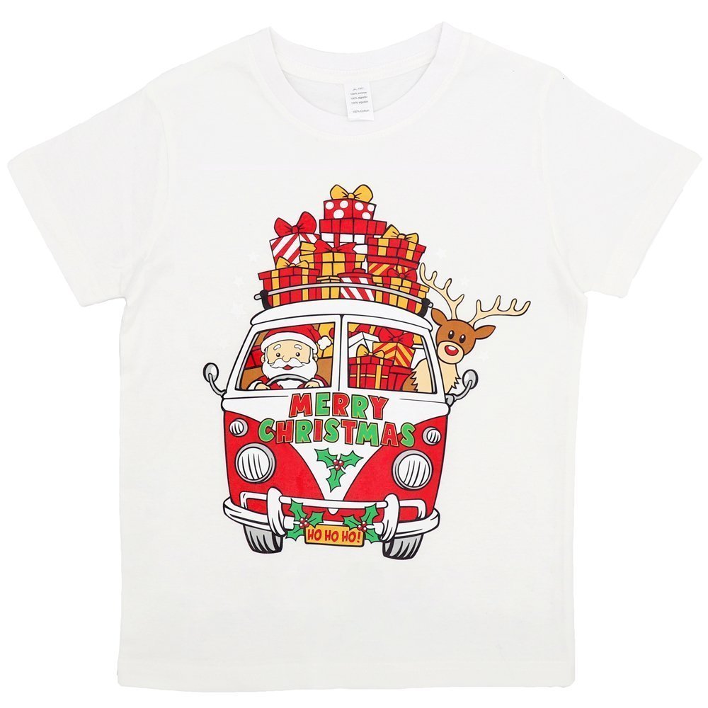V474-385335-102518-00 New Funny Adult Xmas Christmas T Shirt Tee Mens Womens 100% Cotton Jolly Ugly, Santa Drive Kombi (White), S - Image 1