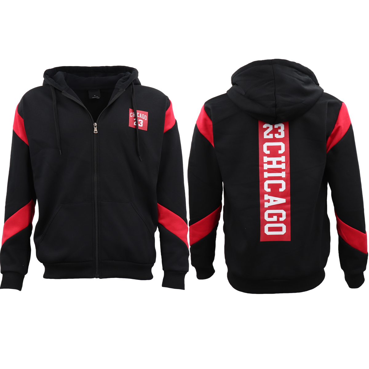 V474-418017-101844-00 Men's Fleece Zip Up Hoodie Shirt Chicago Bulls 23 Michael Jordan Sweat Jacket, Black, 3XL - Image 1