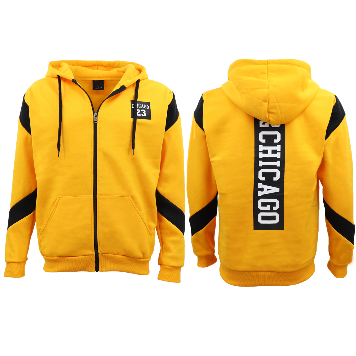 V474-418037-103658-00 Men's Fleece Zip Up Hoodie Shirt Chicago Bulls 23 Michael Jordan Sweat Jacket, Yellow, 2XL - Image 1