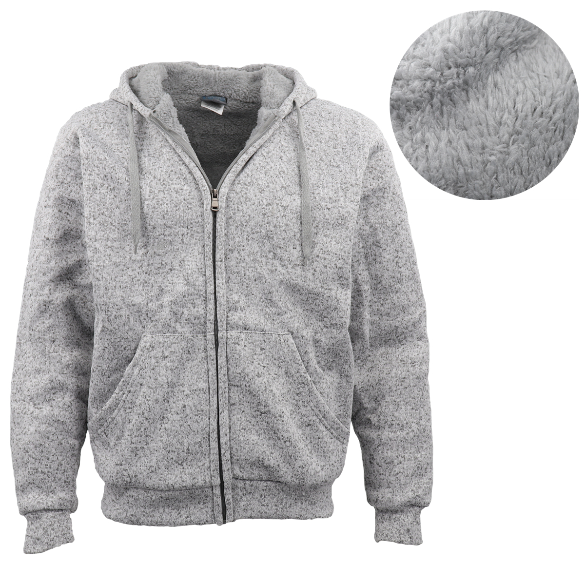 V474-418056-103918-00 Men's Thick Zip Up Hooded Hoodie w Winter Sherpa Fur Jumper Coat Jacket Sweater, Light Grey, M - Image 1