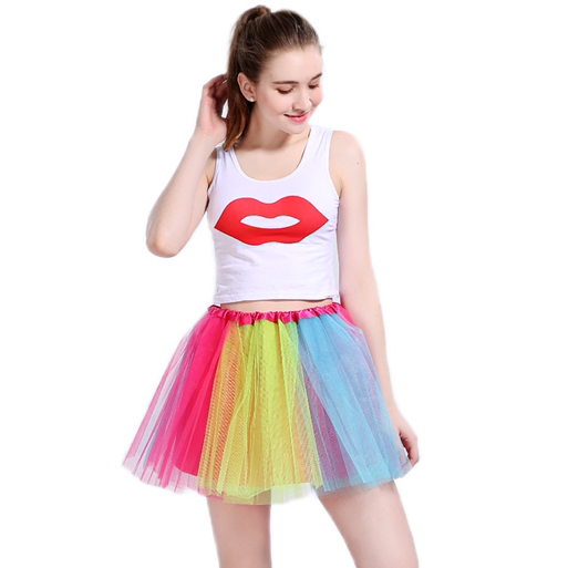 V474-446024-102023-00 New Adults Tulle Tutu Skirt Dressup Party Costume Ballet Womens Girls Dance Wear, Rainbow_F, Kids - Image 1