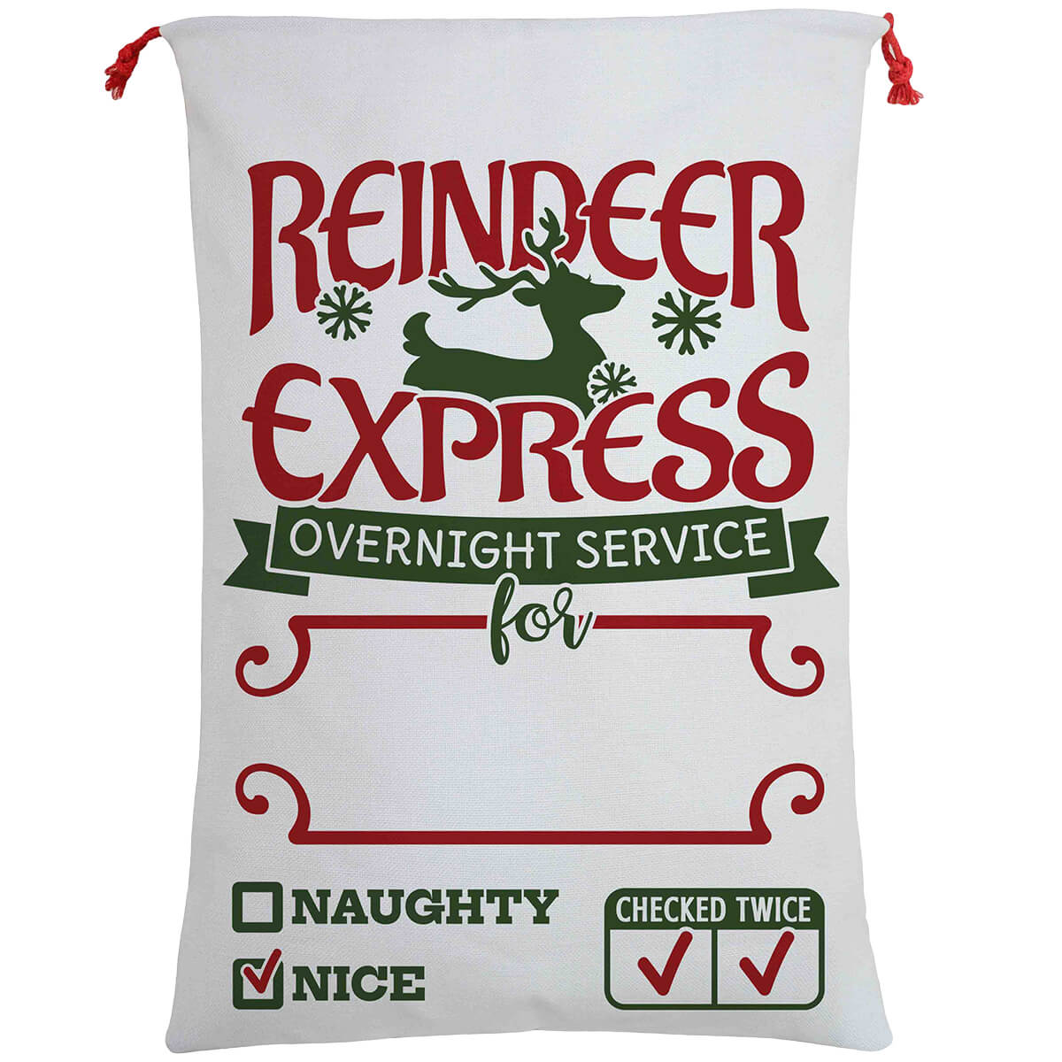 V474-462283-101359-00 50x70cm Canvas Hessian Christmas Santa Sack Xmas Stocking Reindeer Kids Gift Bag, Cream - Reindeer Express (A) - Image 1